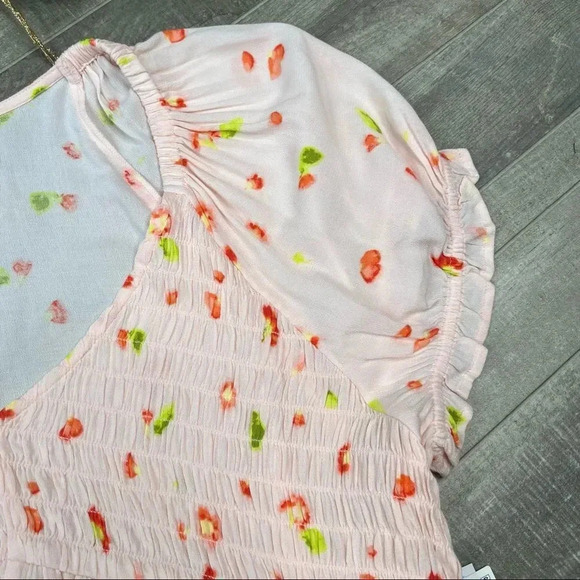 BP Nordstrom Pink Red Petal Patterned Smocked Short Sleeve Crop Top 1X - Picture 5 of 12